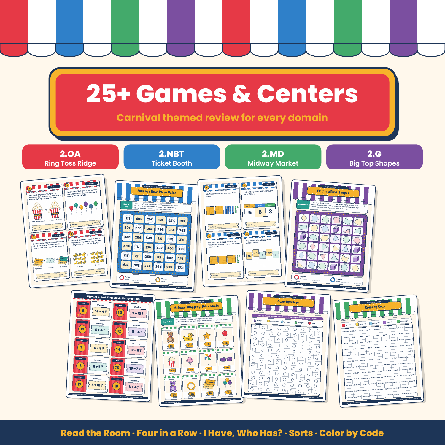 25+ carnival-themed games and centers for every 2nd grade domain