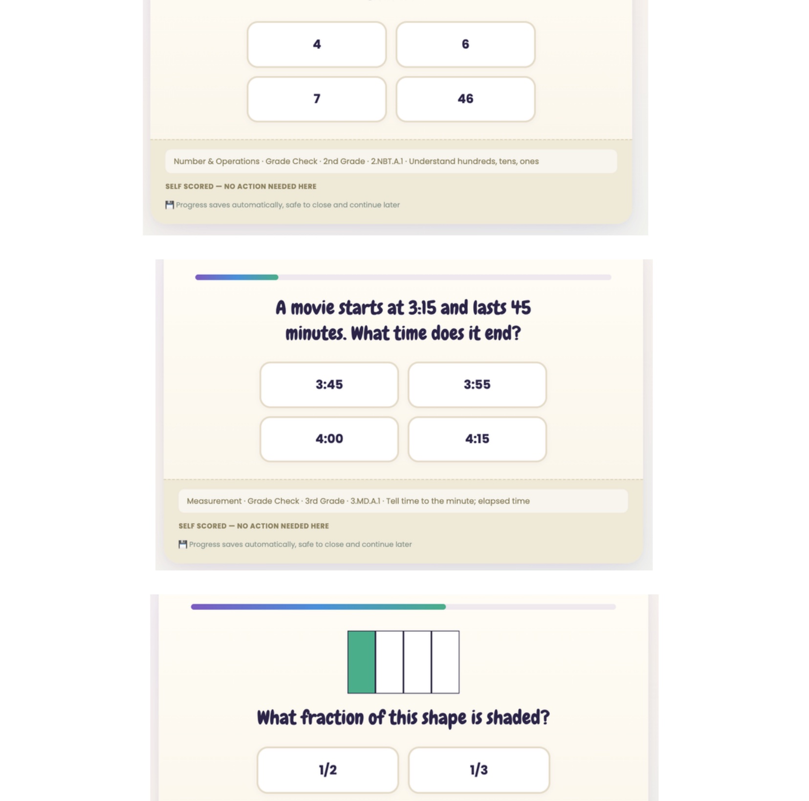 Example math diagnostic questions